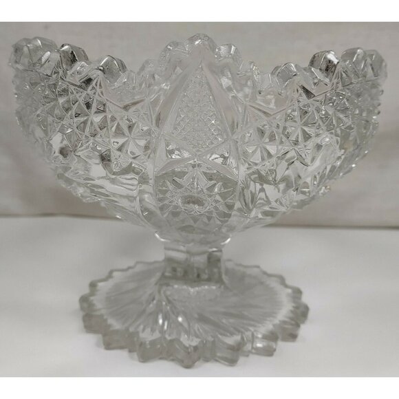 Vintage Imperial EAPG Compote Nuncut Swirl Tooth Edge Whirling Star Glass Dish - Picture 1 of 12